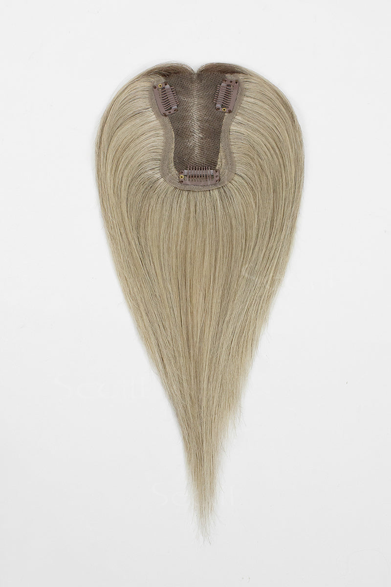 Mona Handmade Human Hair Topper Ombre Dark Root to Blonde #T2/M616 on a white background