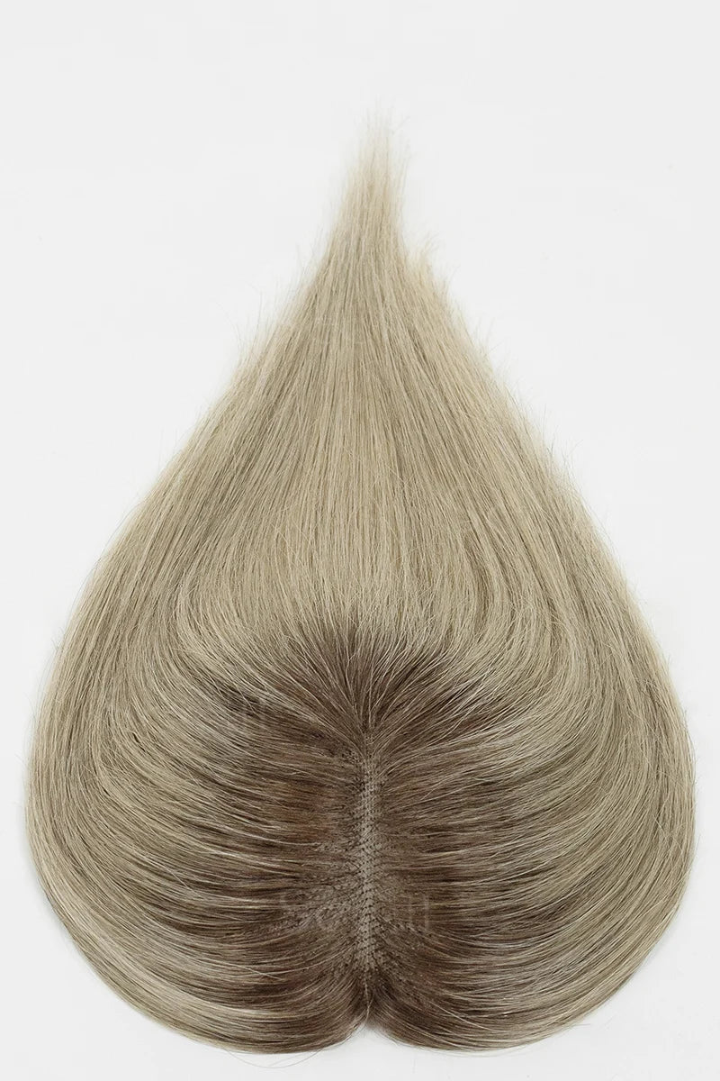 Mona Handmade Human Hair Topper Ombre Dark Root to Blonde #T2/M616 swatch on a white background