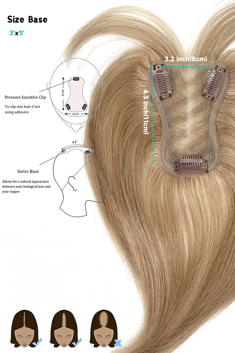 Aria-B Handmade Human Hair Topper with Bangs Dark Blonde with Light Blonde #P10/16
