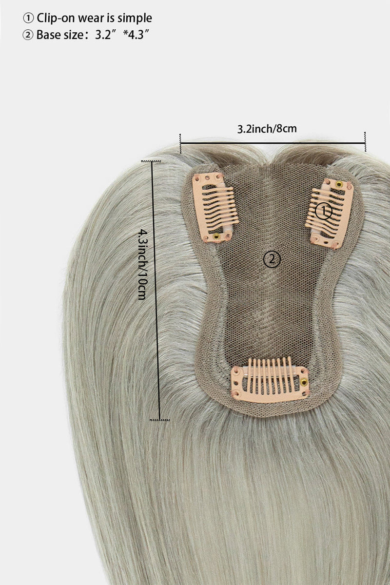 Aria Human Hair Topper Silver Grey with Dark Brown Root #T2/Silver Grey
