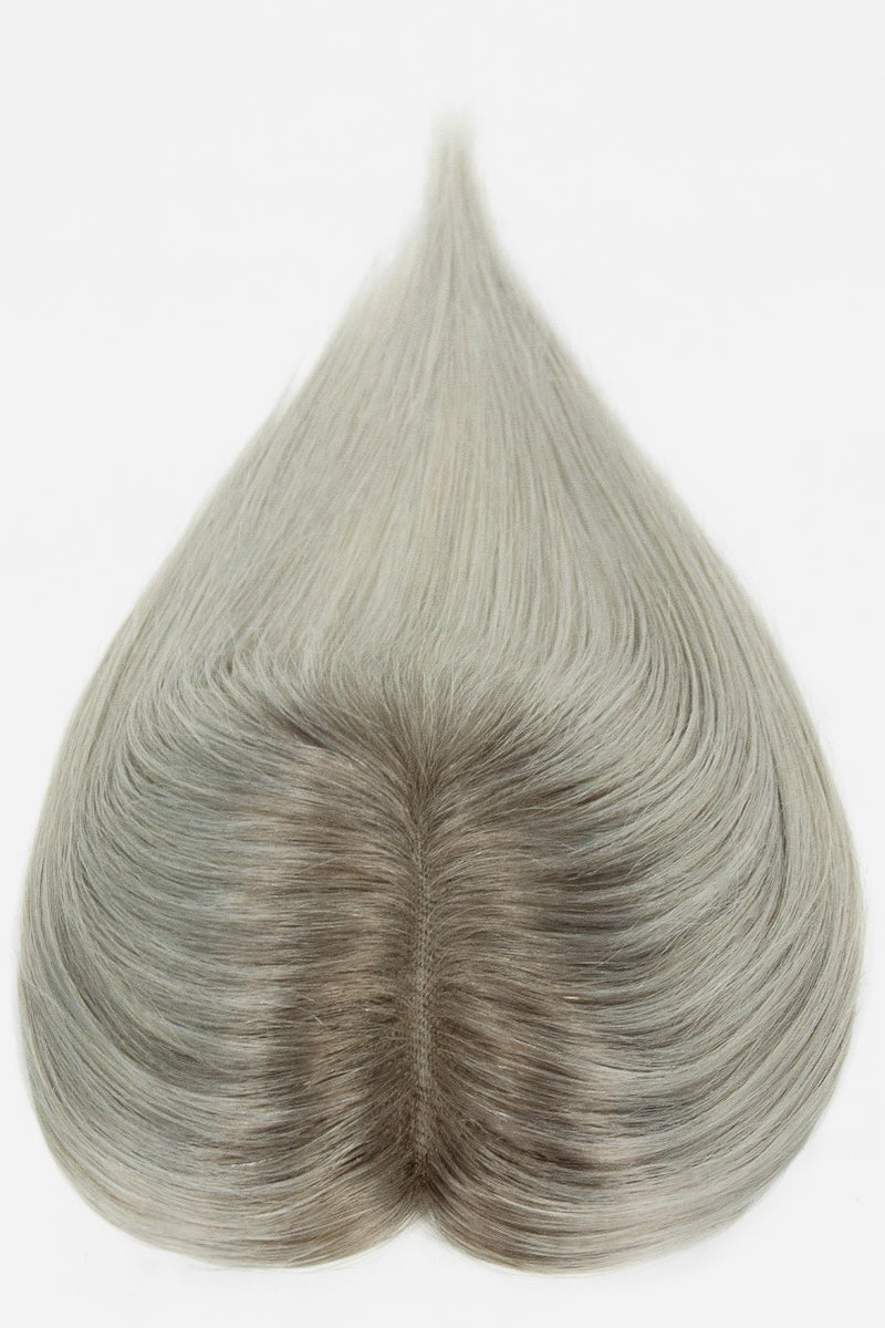 Aria Human Hair Topper Silver Grey with Dark Brown Root #T2/Silver Grey