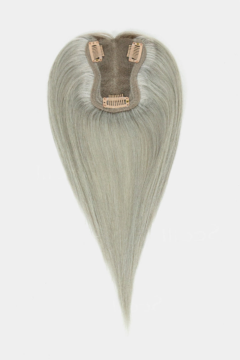 Aria Human Hair Topper Silver Grey with Dark Brown Root #T2/Silver Grey