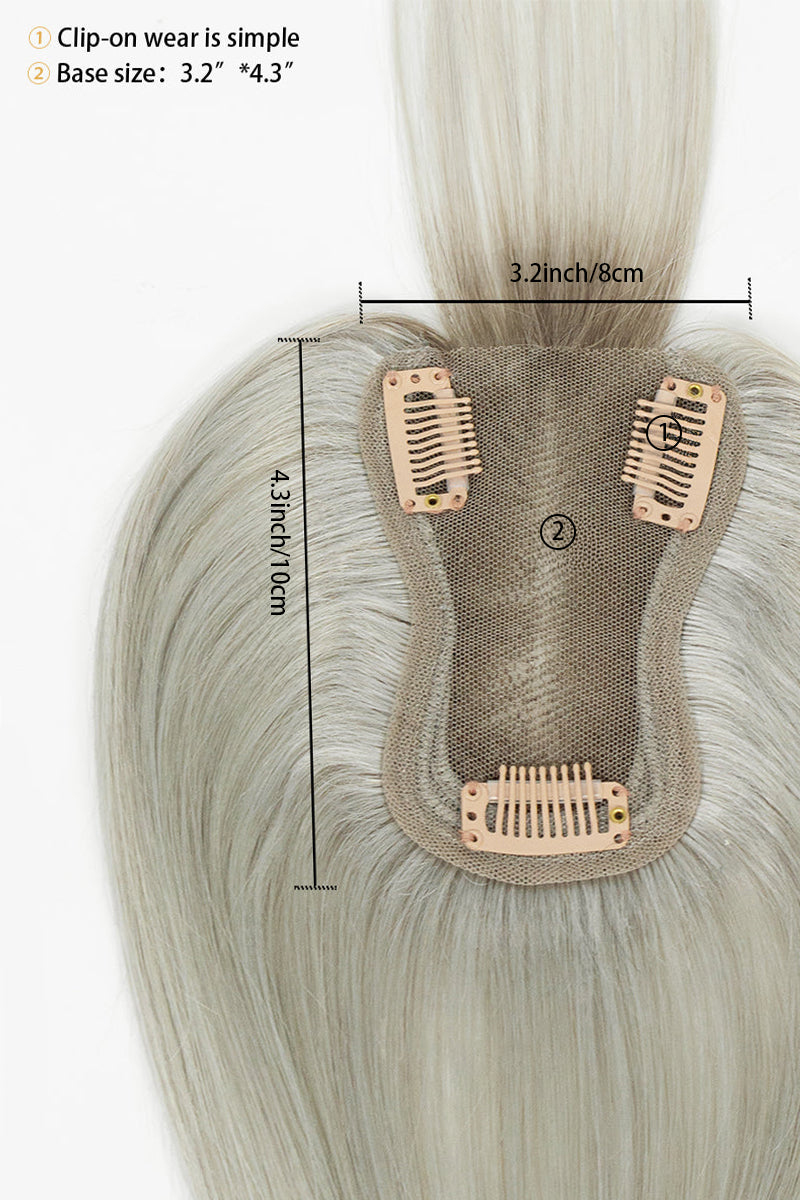 Aria-B Handmade Human Hair Topper with Bangs Silver Grey with Dark Brown Root #T2/Silver Grey