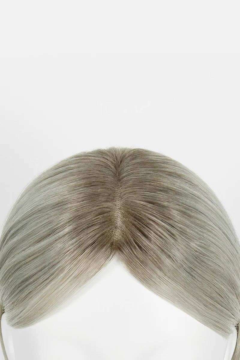 Aria Human Hair Topper Silver Grey with Dark Brown Root #T2/Silver Grey