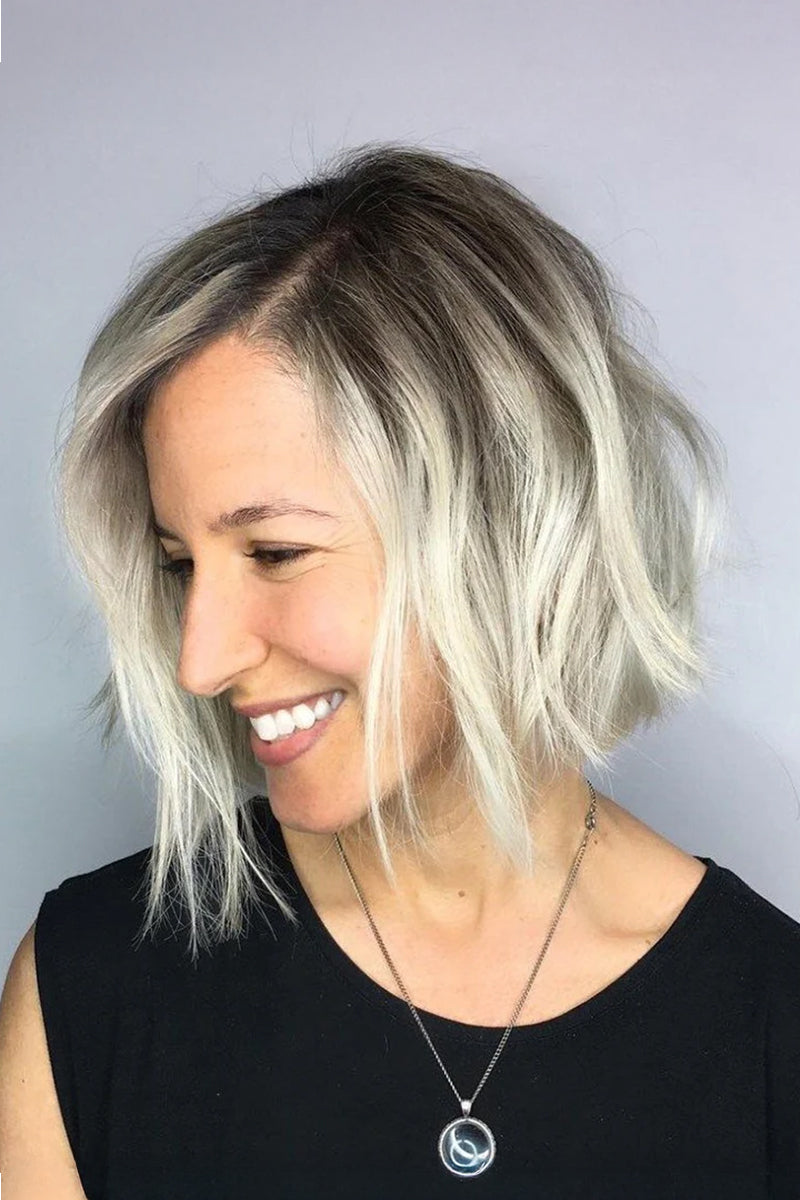 Aria Human Hair Topper Silver Grey with Dark Brown Root #T2/Silver Grey