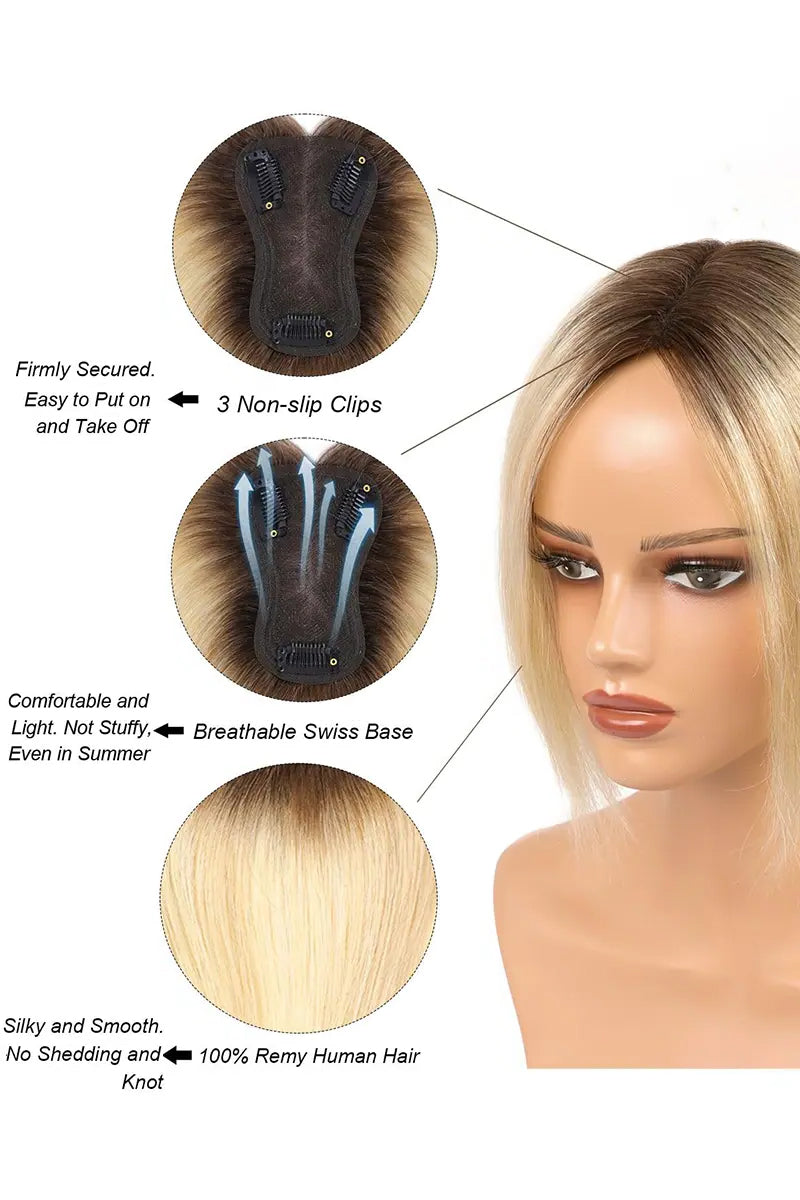 Aria Handmade Human Hair Topper Light Blonde with Highlights #T4/16/613