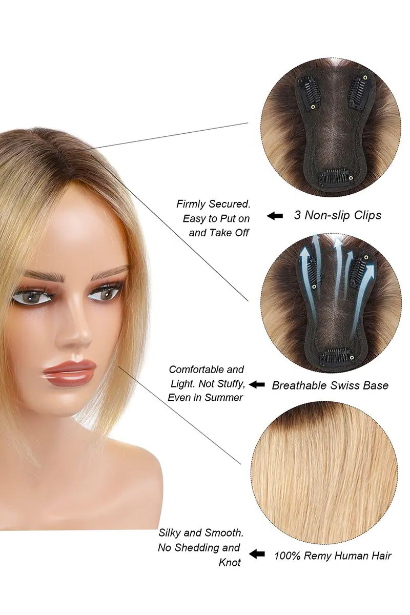 Aria Handmade Human Hair Topper Shaded with Medium Brown #T4/27