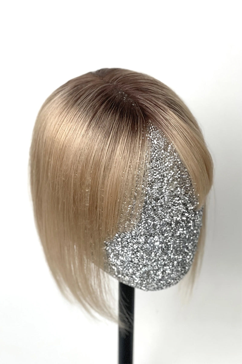 Aria-B Handmade Human Hair Topper with Bangs Shaded with Medium Brown #T4/27