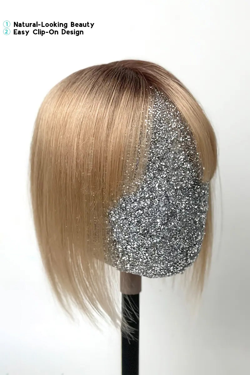 Aria-B Handmade Human Hair Topper with Bangs Shaded with Medium Brown #T4/27