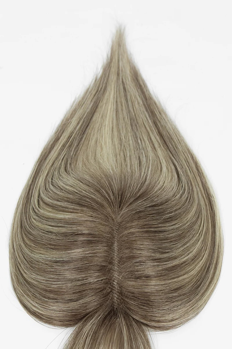 Aria-B Handmade Human Hair Topper with Bangs Brown Blonde with Medium Brown Root #T4/6/613