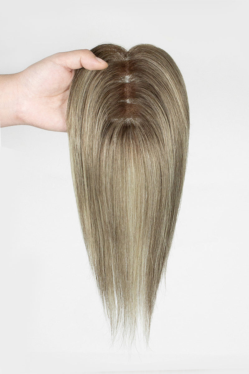 Aria Handmade Human Hair Topper Brown Blonde with Medium Brown Root #T4/6/613