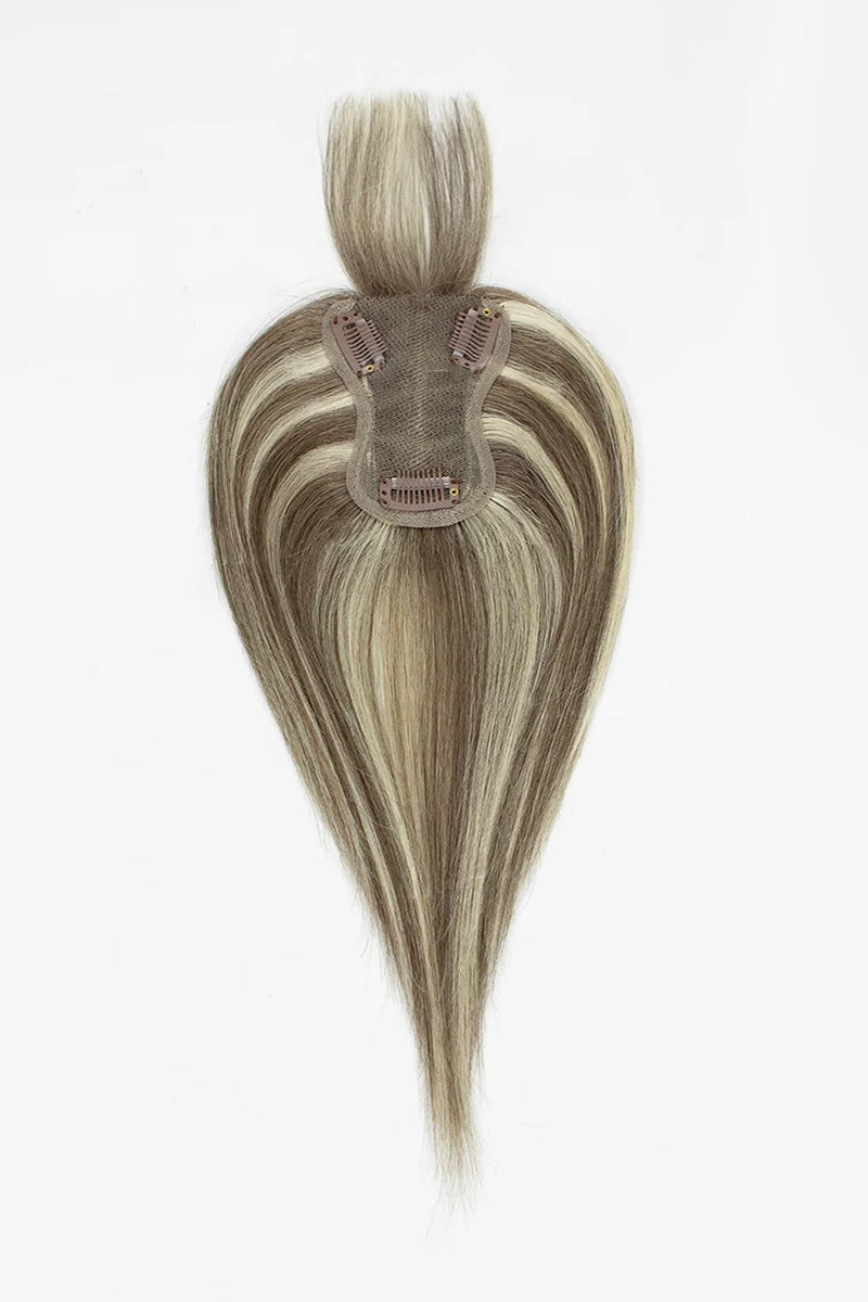 Aria-B Handmade Human Hair Topper with Bangs Brown Blonde with Medium Brown Root #T4/6/613