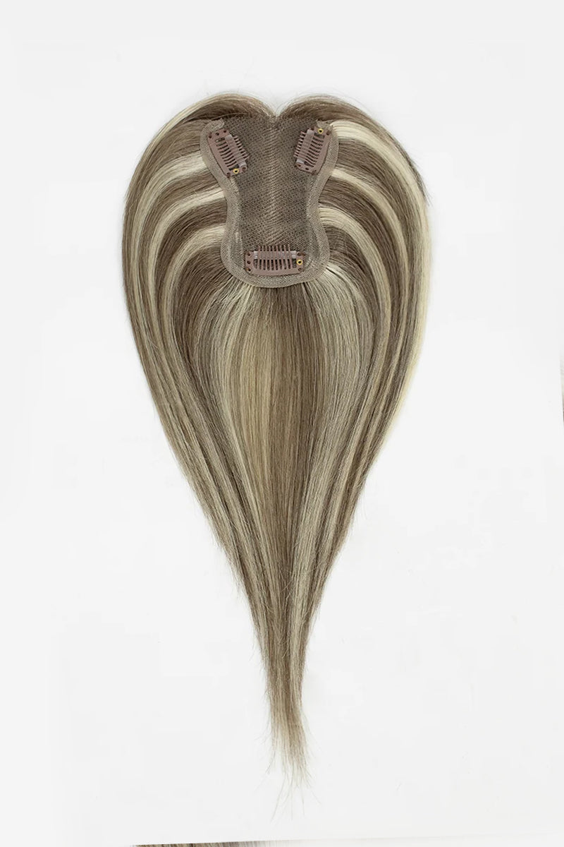 Aria Handmade Human Hair Topper Brown Blonde with Medium Brown Root #T4/6/613