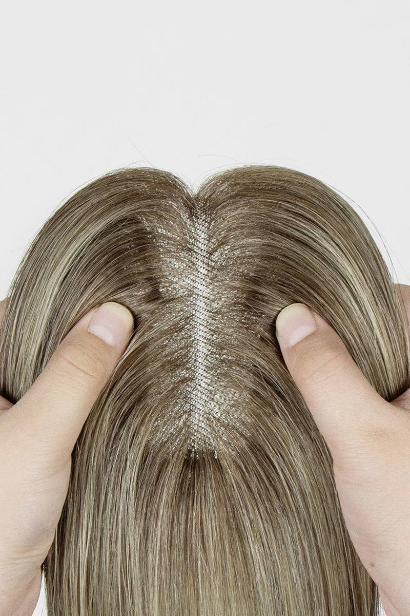 Aria Handmade Human Hair Topper Brown Blonde with Medium Brown Root #T4/6/613