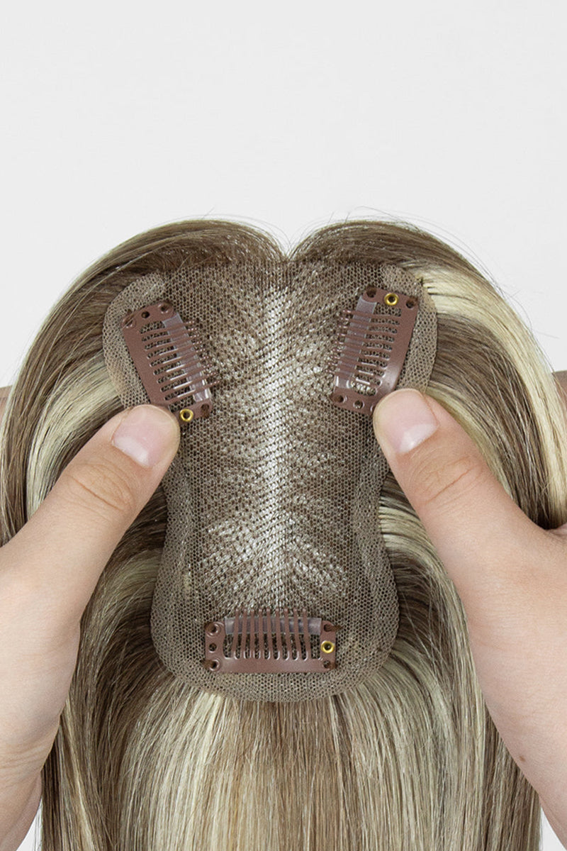 Aria Handmade Human Hair Topper Brown Blonde with Medium Brown Root #T4/6/613