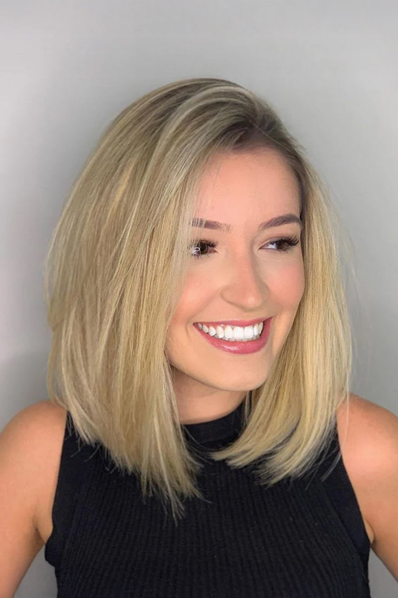 Aria Handmade Human Hair Topper Ombre Medium Brown Root to Blonde #T4/M616