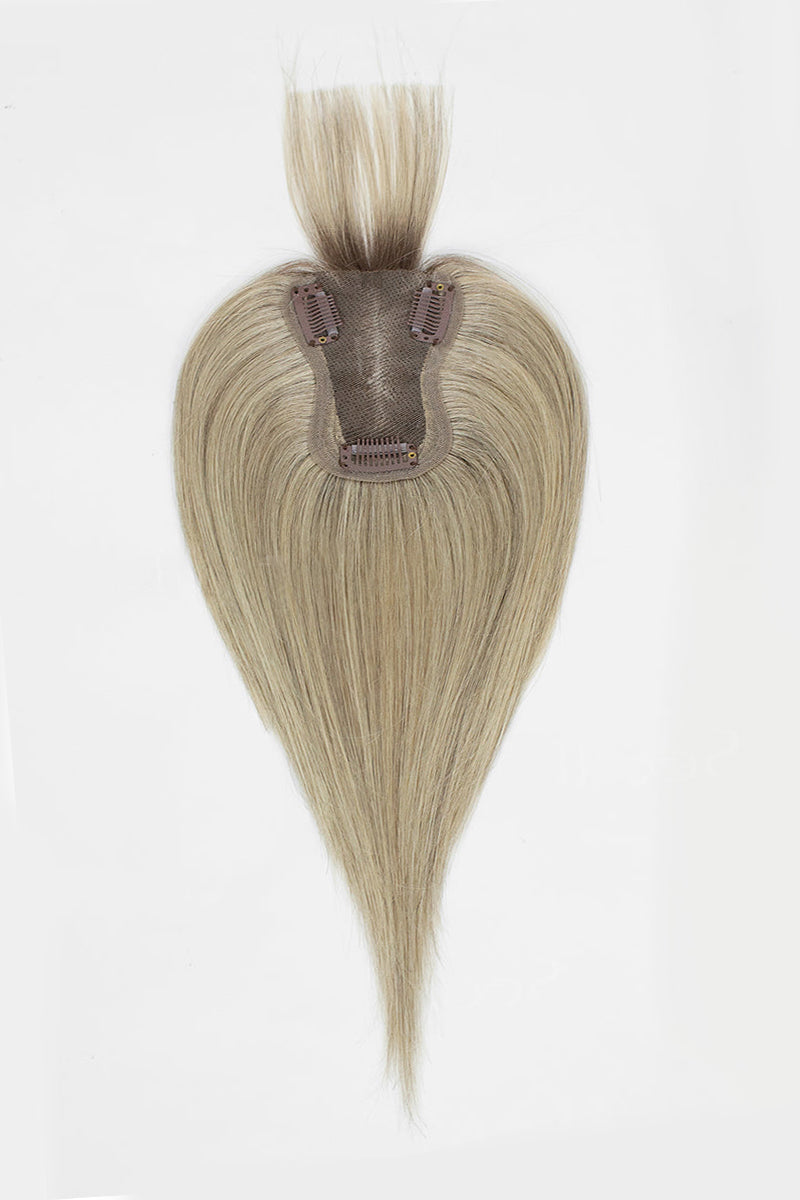 Aria-B Handmade Human Hair Topper with Bangs Ombre Medium Brown Root to Blonde #T4/M616