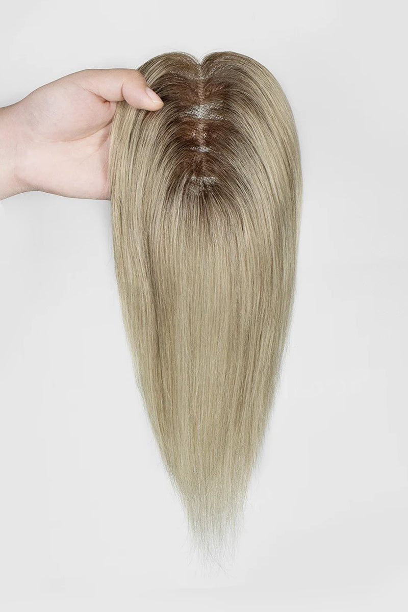 Aria Handmade Human Hair Topper Ombre Medium Brown Root to Blonde #T4/M616