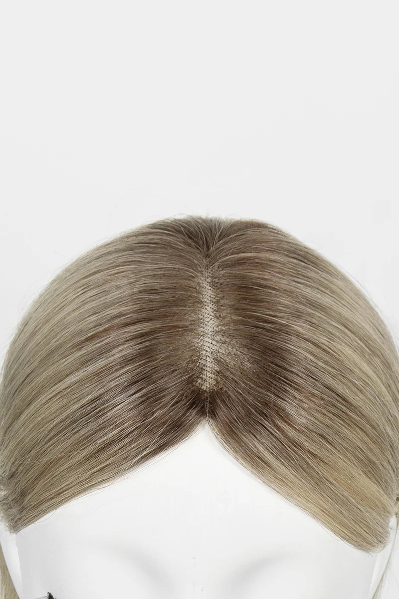 Aria Handmade Human Hair Topper Ombre Medium Brown Root to Blonde #T4/M616